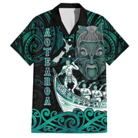 Personalised New Zealand Waka Racing Family Matching Off The Shoulder Long Sleeve Dress and Hawaiian Shirt Maori Warriors LT05 Dad's Shirt - Short Sleeve Green - Polynesian Pride