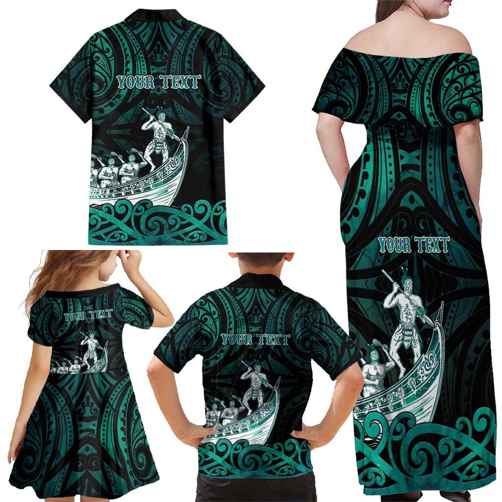 Personalised New Zealand Waka Racing Family Matching Off Shoulder Maxi Dress and Hawaiian Shirt Maori Warriors LT05 - Polynesian Pride