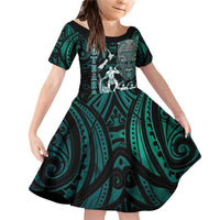 Personalised New Zealand Waka Racing Family Matching Off Shoulder Short Dress and Hawaiian Shirt Maori Warriors LT05 Daughter's Dress Green - Polynesian Pride