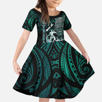 Personalised New Zealand Waka Racing Family Matching Puletasi and Hawaiian Shirt Maori Warriors LT05 Daughter's Dress Green - Polynesian Pride