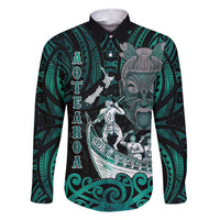 Personalised New Zealand Waka Racing Family Matching Short Sleeve Bodycon Dress and Hawaiian Shirt Maori Warriors LT05 Dad's Shirt - Long Sleeve Green - Polynesian Pride