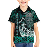 Personalised New Zealand Waka Racing Family Matching Tank Maxi Dress and Hawaiian Shirt Maori Warriors LT05 Son's Shirt Green - Polynesian Pride