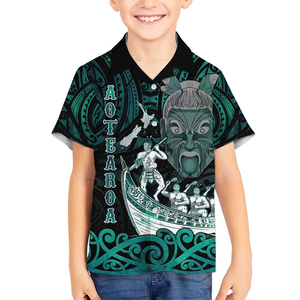 Personalised New Zealand Waka Racing Kid Hawaiian Shirt Maori Warriors LT05 Kid Green - Polynesian Pride