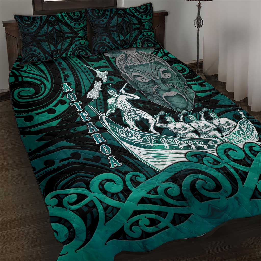 New Zealand Waka Racing Quilt Bed Set Maori Warriors LT05 Green - Polynesian Pride