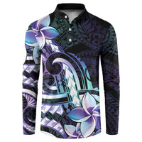 Polynesian Art Tattoo Button Sweatshirt Plumeria Flowers Turquoise Gradient