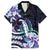 Polynesian Art Tattoo Family Matching Off The Shoulder Long Sleeve Dress and Hawaiian Shirt Plumeria Flowers Turquoise Gradient