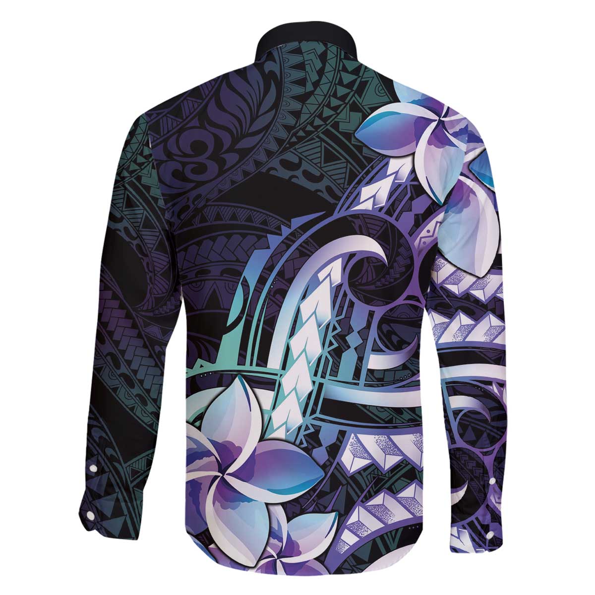 Polynesian Art Tattoo Family Matching Off The Shoulder Long Sleeve Dress and Hawaiian Shirt Plumeria Flowers Turquoise Gradient LT05 - Polynesian Pride