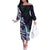 Polynesian Art Tattoo Family Matching Off The Shoulder Long Sleeve Dress and Hawaiian Shirt Plumeria Flowers Turquoise Gradient