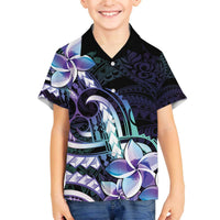 Polynesian Art Tattoo Family Matching Off The Shoulder Long Sleeve Dress and Hawaiian Shirt Plumeria Flowers Turquoise Gradient LT05 Son's Shirt Turquoise - Polynesian Pride