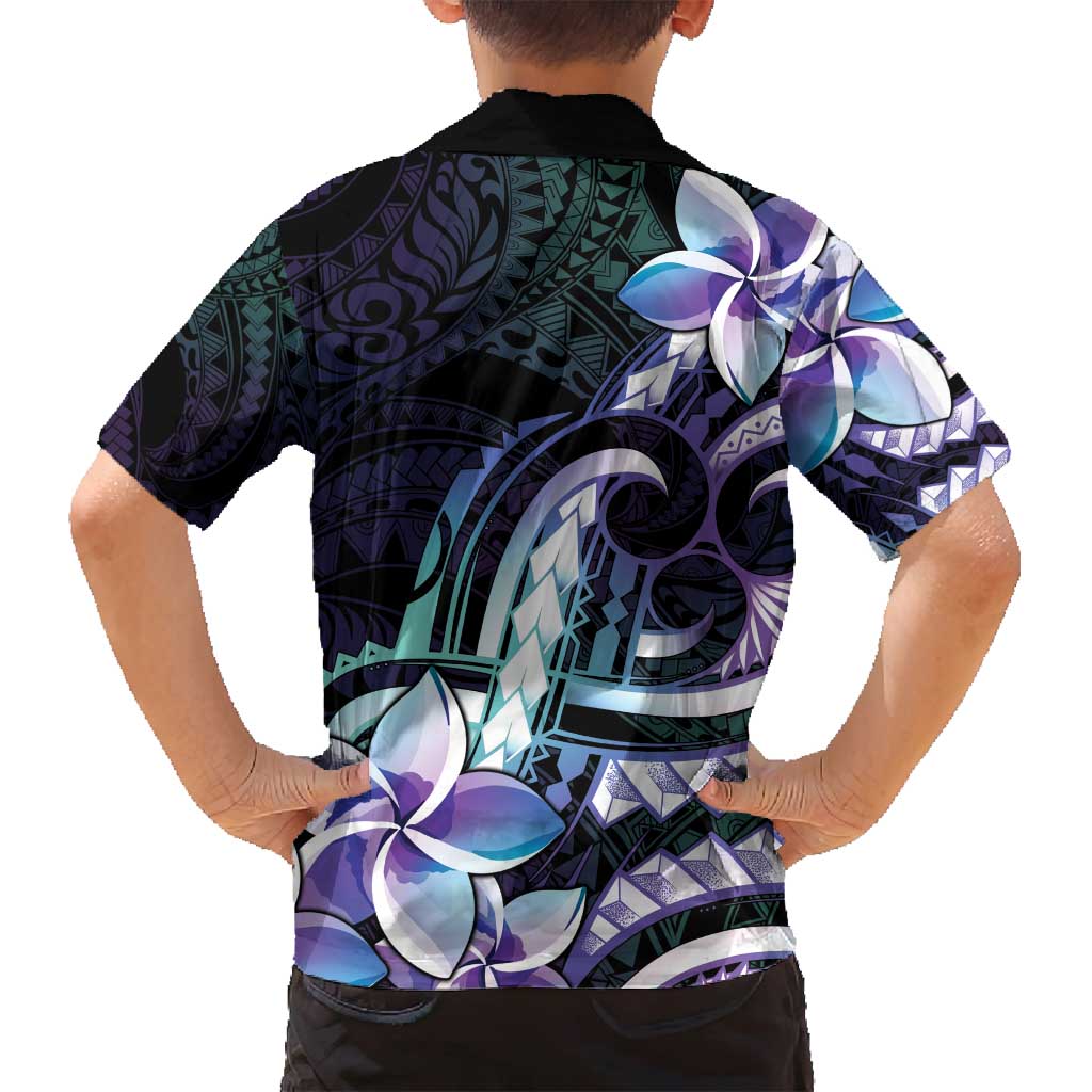 Polynesian Art Tattoo Family Matching Off Shoulder Maxi Dress and Hawaiian Shirt Plumeria Flowers Turquoise Gradient LT05 - Polynesian Pride