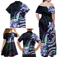 Polynesian Art Tattoo Family Matching Off Shoulder Maxi Dress and Hawaiian Shirt Plumeria Flowers Turquoise Gradient LT05 - Polynesian Pride