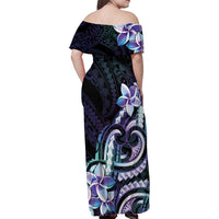 Polynesian Art Tattoo Family Matching Off Shoulder Maxi Dress and Hawaiian Shirt Plumeria Flowers Turquoise Gradient LT05 - Polynesian Pride