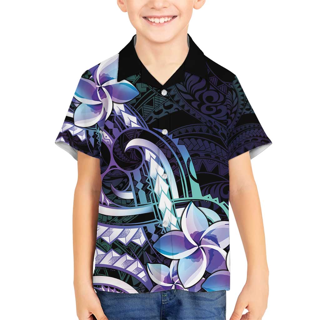Polynesian Art Tattoo Family Matching Off Shoulder Maxi Dress and Hawaiian Shirt Plumeria Flowers Turquoise Gradient LT05 Son's Shirt Turquoise - Polynesian Pride