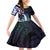 Polynesian Art Tattoo Family Matching Off Shoulder Short Dress and Hawaiian Shirt Plumeria Flowers Turquoise Gradient