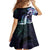 Polynesian Art Tattoo Family Matching Off Shoulder Short Dress and Hawaiian Shirt Plumeria Flowers Turquoise Gradient