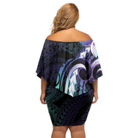 Polynesian Art Tattoo Family Matching Off Shoulder Short Dress and Hawaiian Shirt Plumeria Flowers Turquoise Gradient LT05 - Polynesian Pride