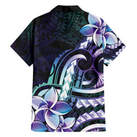 Polynesian Art Tattoo Family Matching Short Sleeve Bodycon Dress and Hawaiian Shirt Plumeria Flowers Turquoise Gradient LT05 - Polynesian Pride