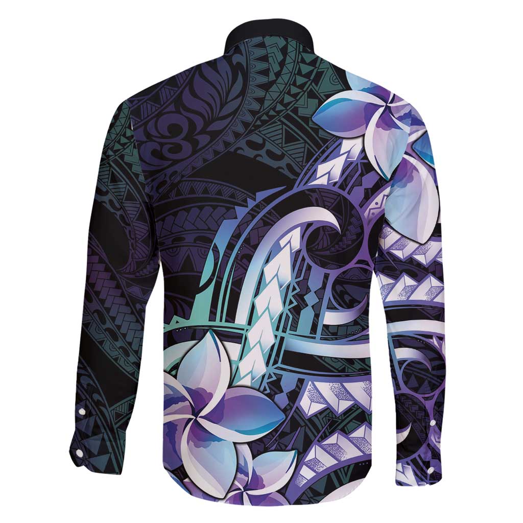 Polynesian Art Tattoo Family Matching Short Sleeve Bodycon Dress and Hawaiian Shirt Plumeria Flowers Turquoise Gradient LT05 - Polynesian Pride