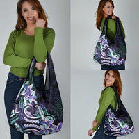 Polynesian Art Tattoo Grocery Bag Plumeria Flowers Turquoise Gradient