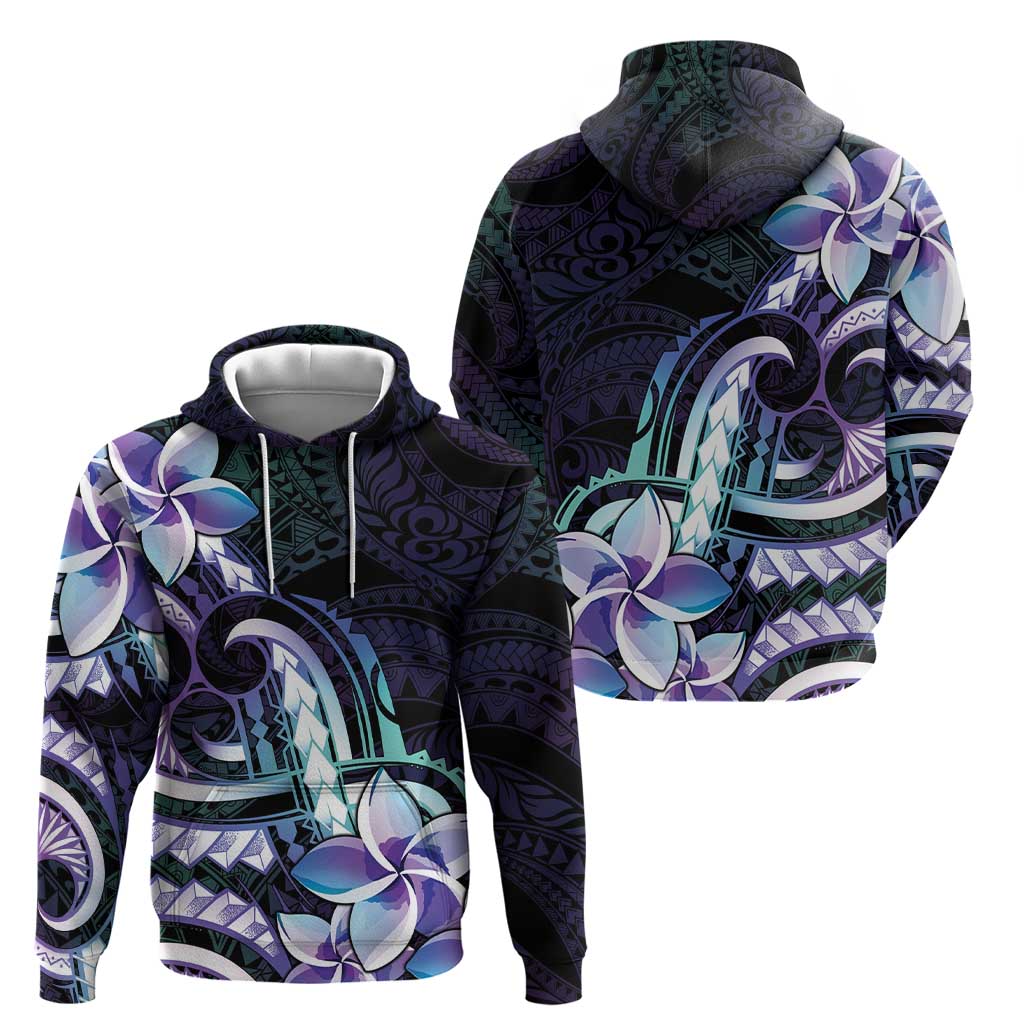 Polynesian Art Tattoo Hoodie Plumeria Flowers Turquoise Gradient