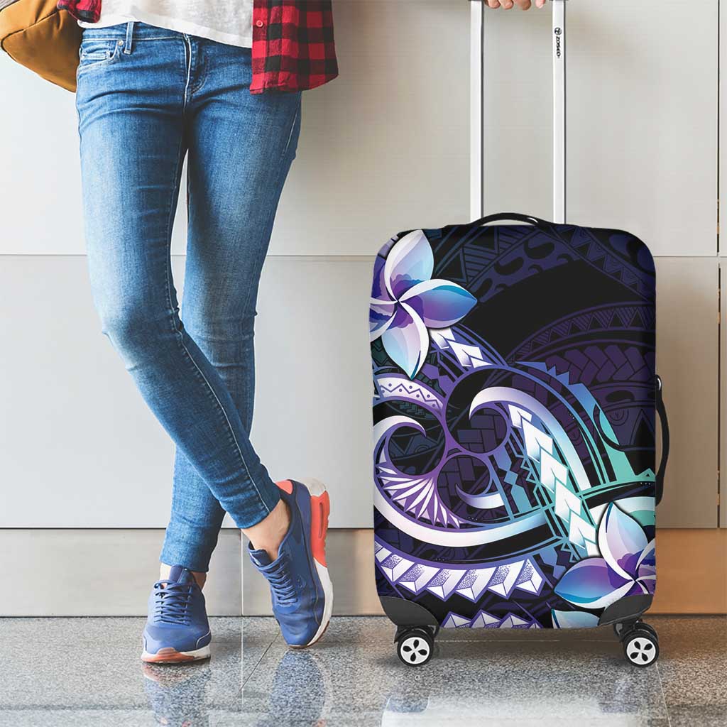 Polynesian Art Tattoo Luggage Cover Plumeria Flowers Turquoise Gradient