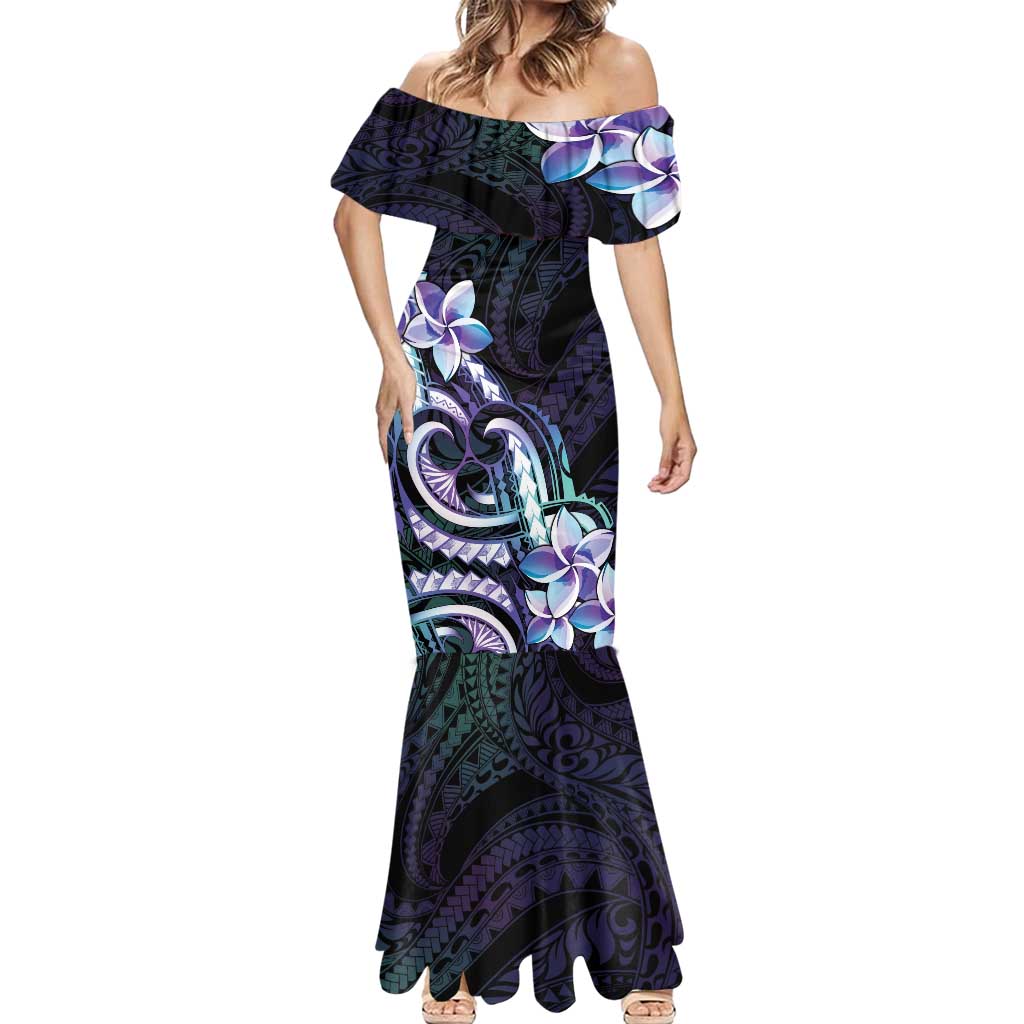Polynesian Art Tattoo Mermaid Dress Plumeria Flowers Turquoise Gradient LT05 - Polynesian Pride