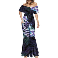 Polynesian Art Tattoo Mermaid Dress Plumeria Flowers Turquoise Gradient LT05 - Polynesian Pride