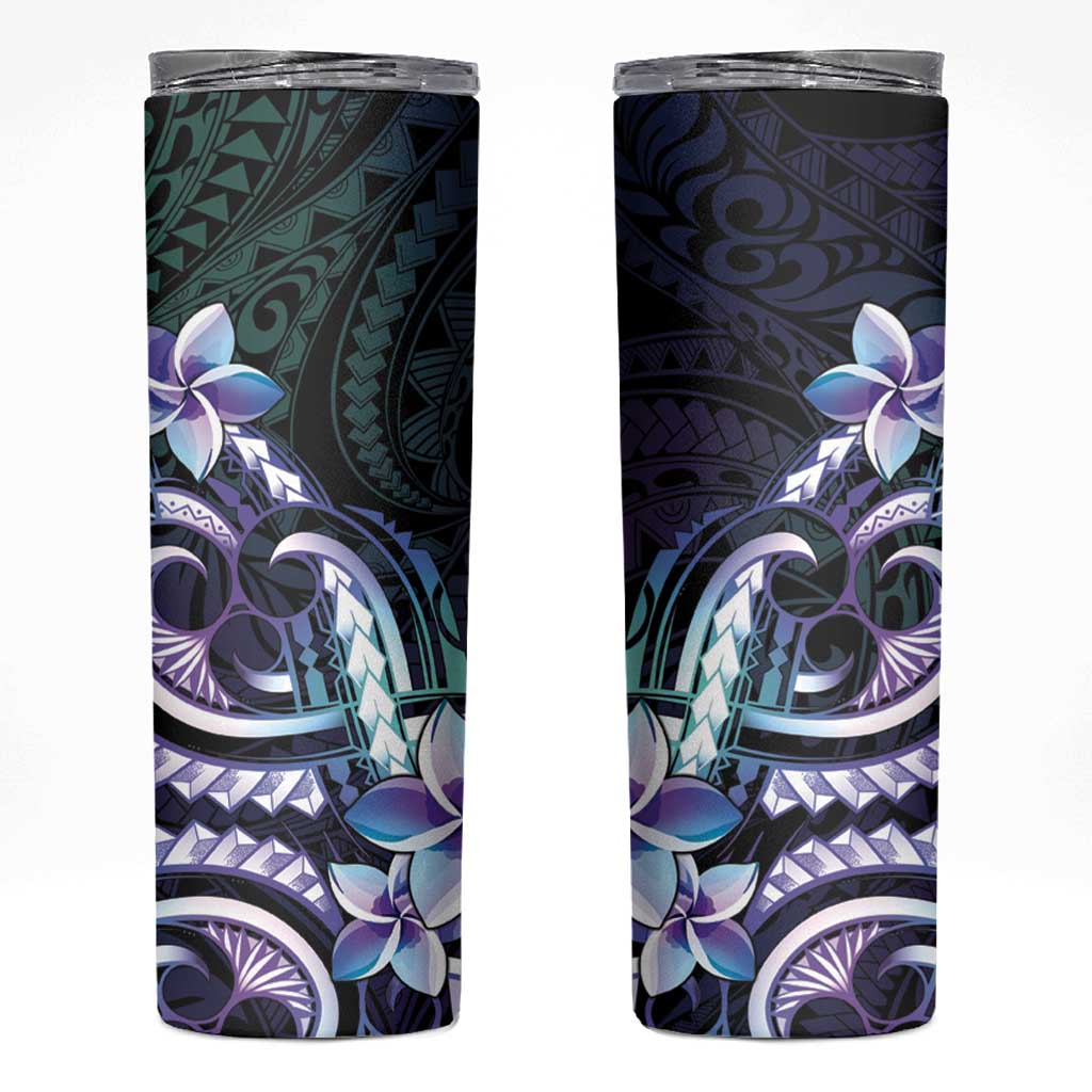 Polynesian Art Tattoo Skinny Tumbler Plumeria Flowers Turquoise Gradient LT05 Turquoise - Polynesian Pride