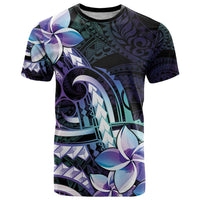 Polynesian Art Tattoo T Shirt Plumeria Flowers Turquoise Gradient