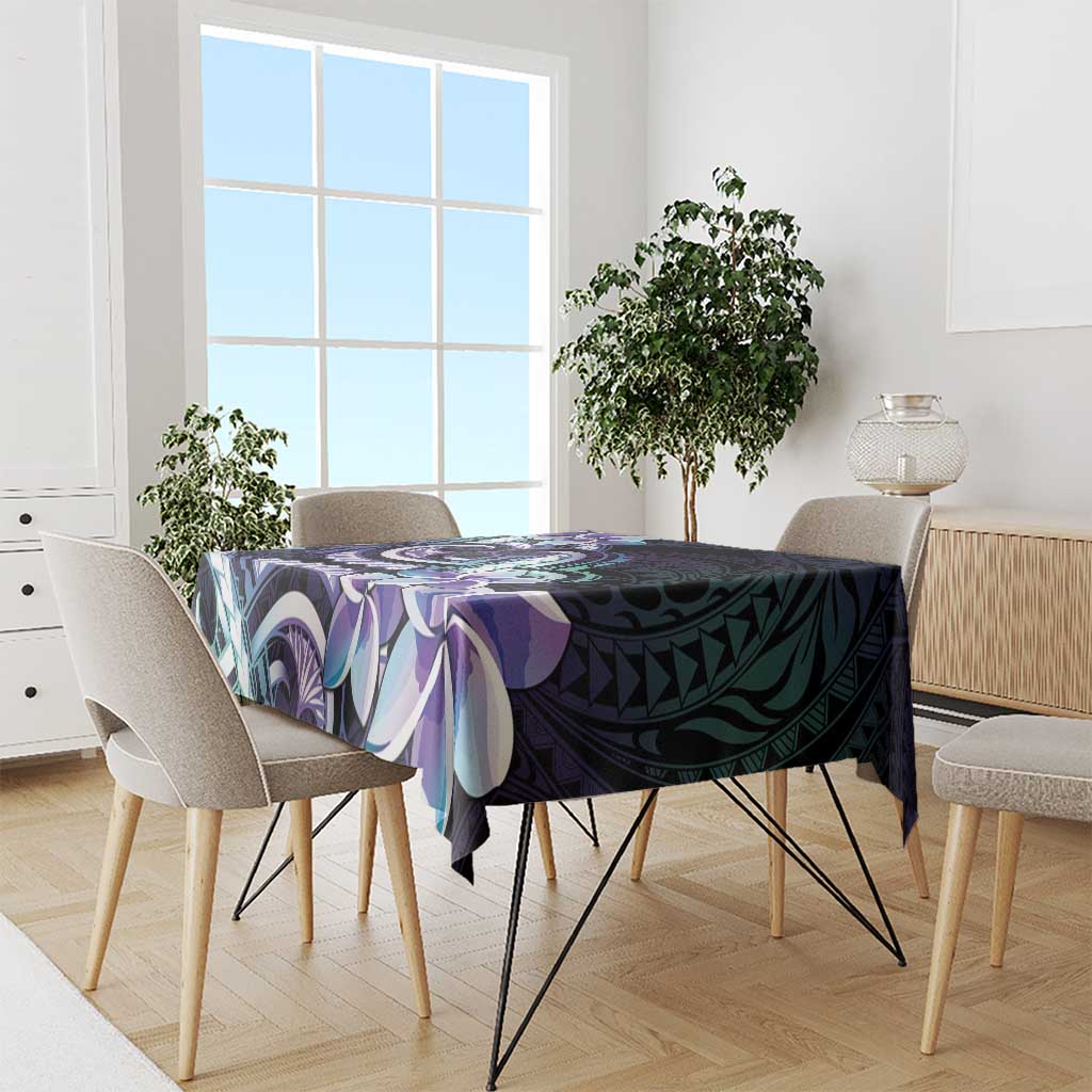 Polynesian Art Tattoo Tablecloth Plumeria Flowers Turquoise Gradient