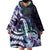 Polynesian Art Tattoo Wearable Blanket Hoodie Plumeria Flowers Turquoise Gradient