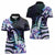 Polynesian Art Tattoo Women Polo Shirt Plumeria Flowers Turquoise Gradient