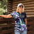 Polynesian Art Tattoo Women Polo Shirt Plumeria Flowers Turquoise Gradient