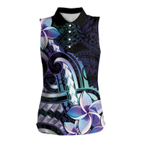 Polynesian Art Tattoo Women Sleeveless Polo Shirt Plumeria Flowers Turquoise Gradient