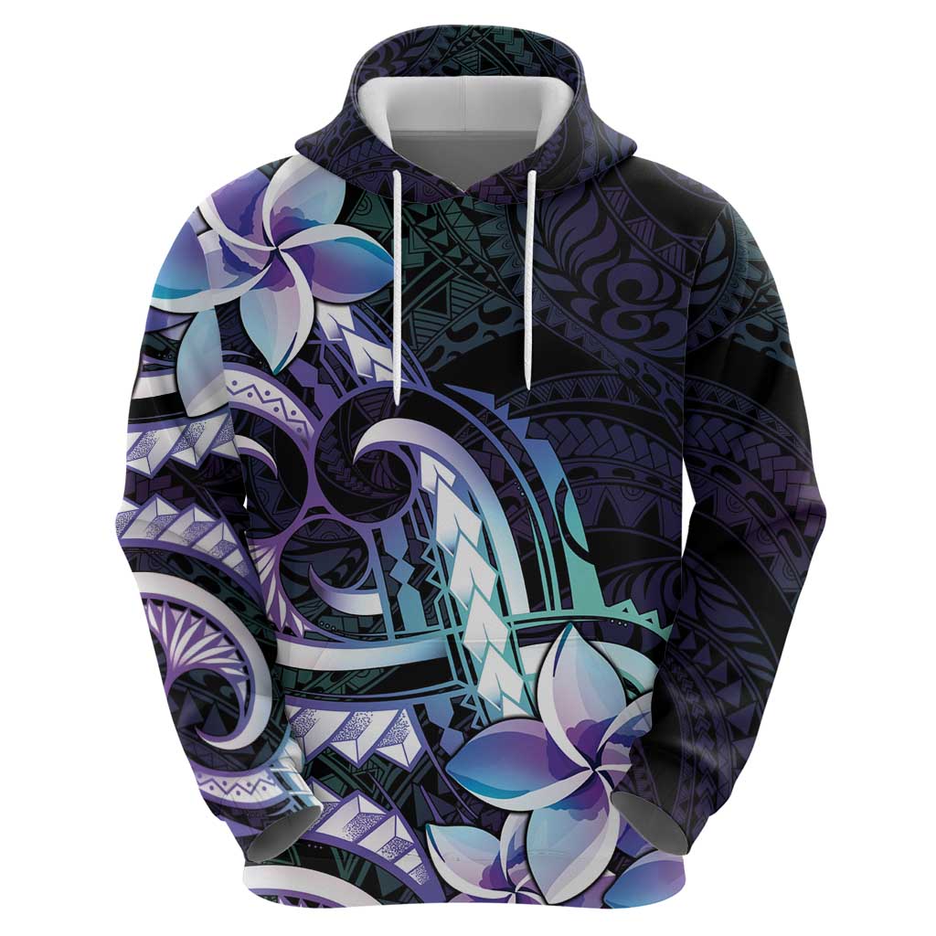 Polynesian Art Tattoo Zip Hoodie Plumeria Flowers Turquoise Gradient LT05 - Polynesian Pride