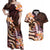 Polynesian Art Tattoo Couples Matching Off Shoulder Maxi Dress and Hawaiian Shirt Plumeria Flowers Peach Gradient