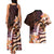 Polynesian Art Tattoo Couples Matching Tank Maxi Dress and Hawaiian Shirt Plumeria Flowers Peach Gradient