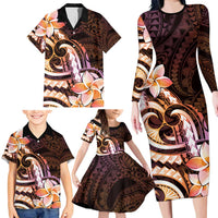 Polynesian Art Tattoo Family Matching Long Sleeve Bodycon Dress and Hawaiian Shirt Plumeria Flowers Peach Gradient LT05 - Polynesian Pride