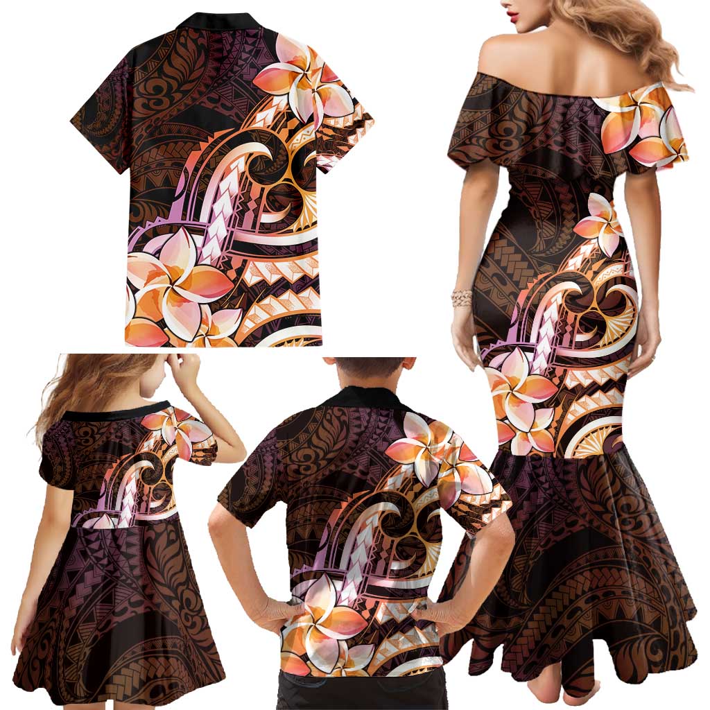 Polynesian Art Tattoo Family Matching Mermaid Dress and Hawaiian Shirt Plumeria Flowers Peach Gradient LT05 - Polynesian Pride