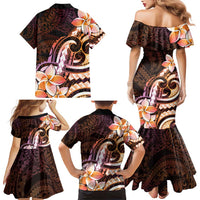 Polynesian Art Tattoo Family Matching Mermaid Dress and Hawaiian Shirt Plumeria Flowers Peach Gradient LT05 - Polynesian Pride
