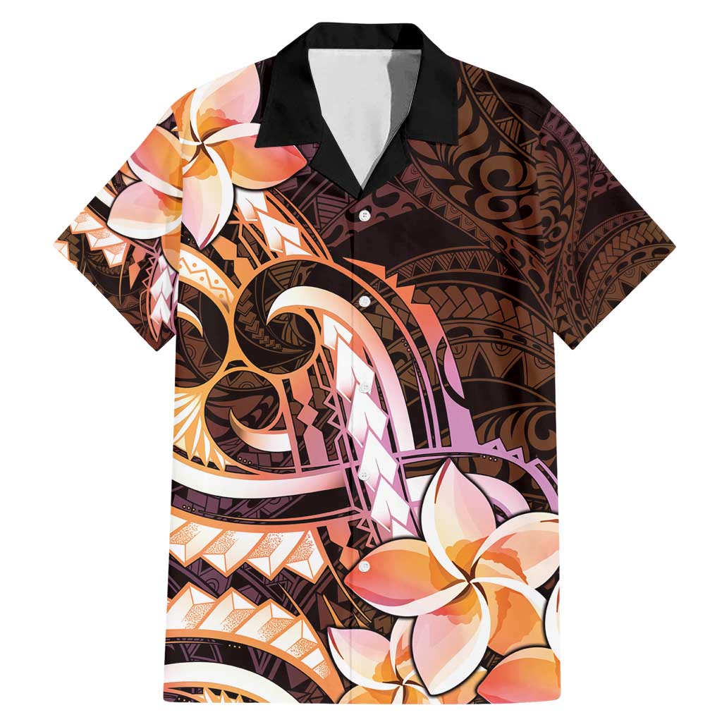 Polynesian Art Tattoo Family Matching Mermaid Dress and Hawaiian Shirt Plumeria Flowers Peach Gradient LT05 Dad's Shirt - Short Sleeve Peach - Polynesian Pride