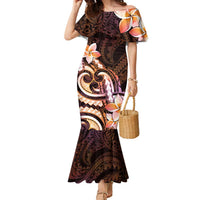 Polynesian Art Tattoo Family Matching Mermaid Dress and Hawaiian Shirt Plumeria Flowers Peach Gradient LT05 Mom's Dress Peach - Polynesian Pride