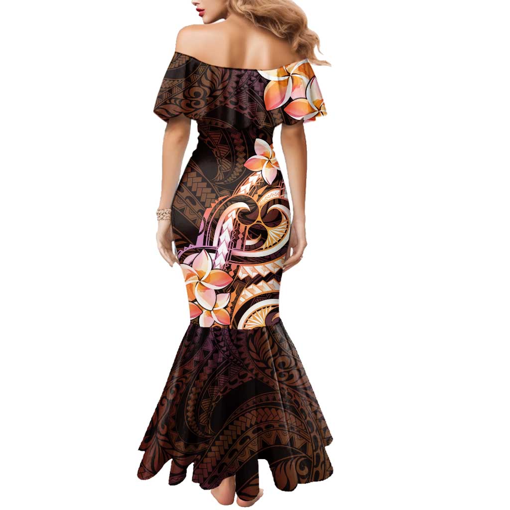 Polynesian Art Tattoo Family Matching Mermaid Dress and Hawaiian Shirt Plumeria Flowers Peach Gradient LT05 - Polynesian Pride