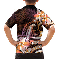 Polynesian Art Tattoo Family Matching Off The Shoulder Long Sleeve Dress and Hawaiian Shirt Plumeria Flowers Peach Gradient LT05 - Polynesian Pride