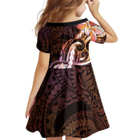 Polynesian Art Tattoo Family Matching Off The Shoulder Long Sleeve Dress and Hawaiian Shirt Plumeria Flowers Peach Gradient LT05 - Polynesian Pride