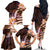 Polynesian Art Tattoo Family Matching Off The Shoulder Long Sleeve Dress and Hawaiian Shirt Plumeria Flowers Peach Gradient