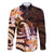 Polynesian Art Tattoo Family Matching Off The Shoulder Long Sleeve Dress and Hawaiian Shirt Plumeria Flowers Peach Gradient