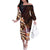 Polynesian Art Tattoo Family Matching Off The Shoulder Long Sleeve Dress and Hawaiian Shirt Plumeria Flowers Peach Gradient