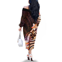 Polynesian Art Tattoo Family Matching Off The Shoulder Long Sleeve Dress and Hawaiian Shirt Plumeria Flowers Peach Gradient LT05 - Polynesian Pride