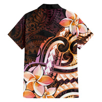 Polynesian Art Tattoo Family Matching Off Shoulder Maxi Dress and Hawaiian Shirt Plumeria Flowers Peach Gradient LT05 - Polynesian Pride